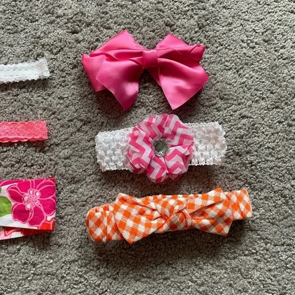Set Of 6 Assorted Neon Pink Orange Pattern Girls Infant Toddler Headbands